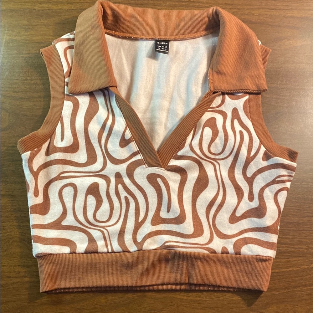 SHEIN Brown and White Graphic Crop Tank Top